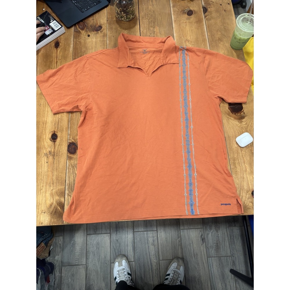 Patagonia Men's XL Orange Polo Shirt Organic Cotton Recycled Poly Blend Casual